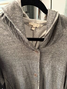 Eileen Fisher Heather Gray Hooded Button Sweatshirt Cardigan